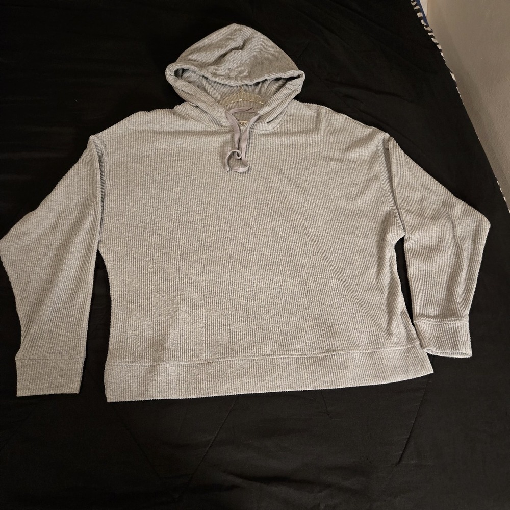 UGG Hoodie Womens Large Gray Ribbed Knit‎ V-Neck Tunic Long Sleeve Casual Cozy